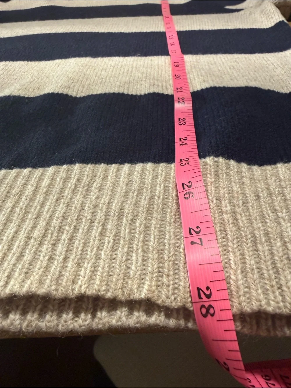 Vintage J Crew 100% Wool Navy and Natural Stripe Crewneck Sweater